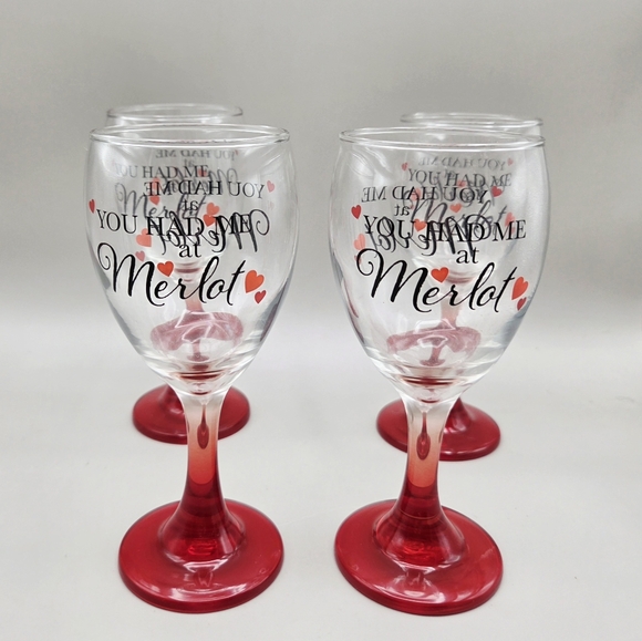 Cristar Other - Cristar Red Stem Wine Goblets " You Had Me At Merlot", Set of 4